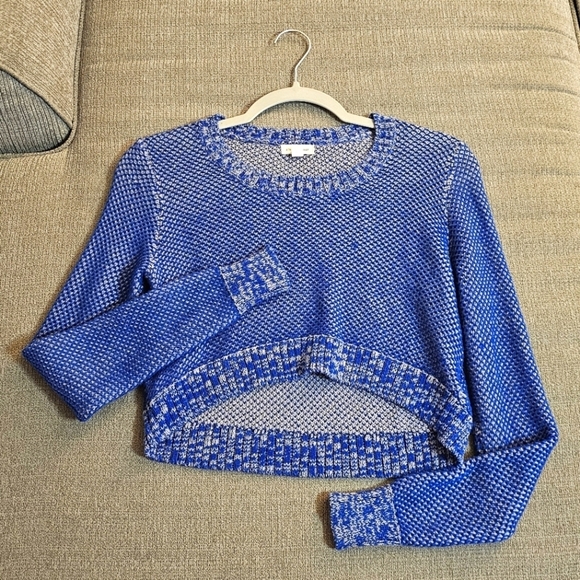 Silence + Noise Blue Knit Cropped Boho Casual Sweater Size Small - Picture 1 of 6